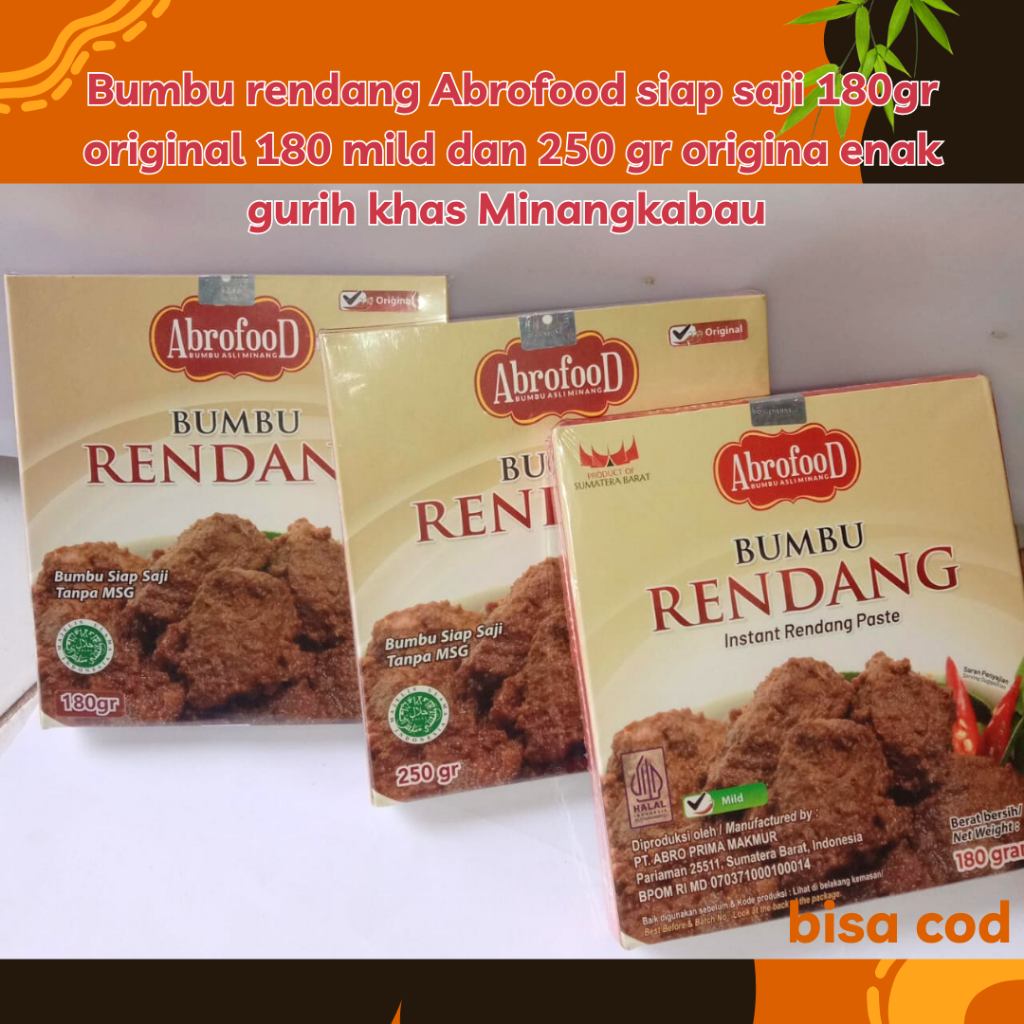 Jual Bumbu rendang Abrofood siap saji 180gr original 180 mild dan 250 ...