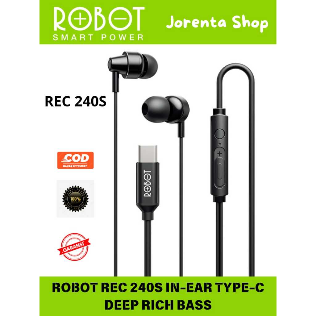 Jual Headset Robot REC 240S InEar Type C Wire Headset, Deep Rich Bass ...