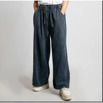 Celana Kulot Panjang Jeans Wanita Fit Super Jumbo 100kg Bigsize Jumbo Pinggang Karet Coco DLINE