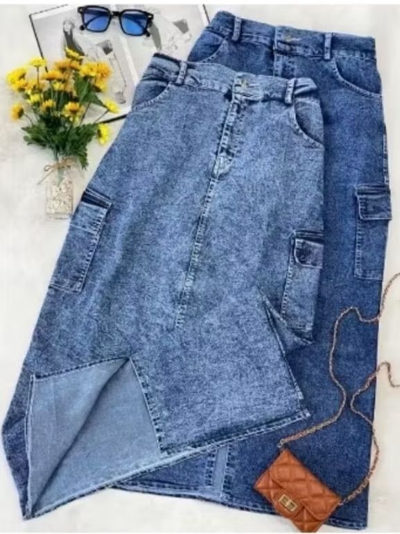 Jual Rok Jeans Cargo Belah Depan High Quality ,Rok denim Cargo | Shopee ...