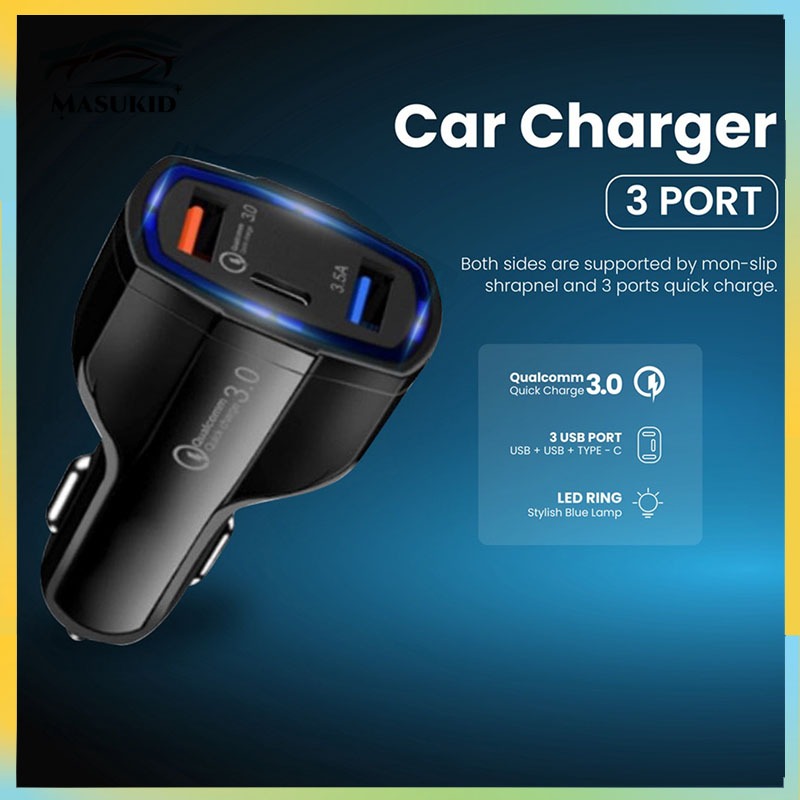 Jual Car Charger 30W Type-C PD+USB Mobil Quick Charge 3.0 / PD3.0 / 3 ...