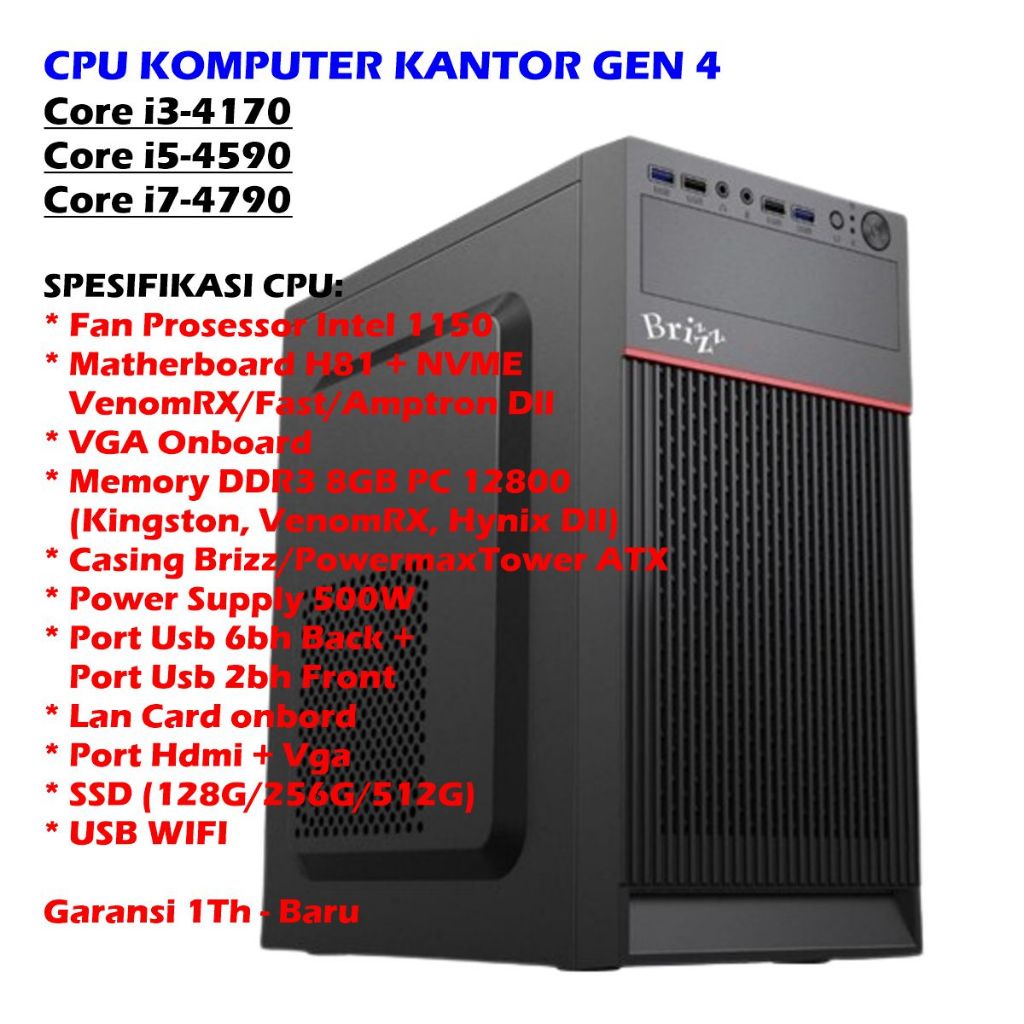 Jual CPU KOMPUTER KANTOR INTEL GEN 4 RAM 8GB, SSD, SOCKET 1150 - CPU ...