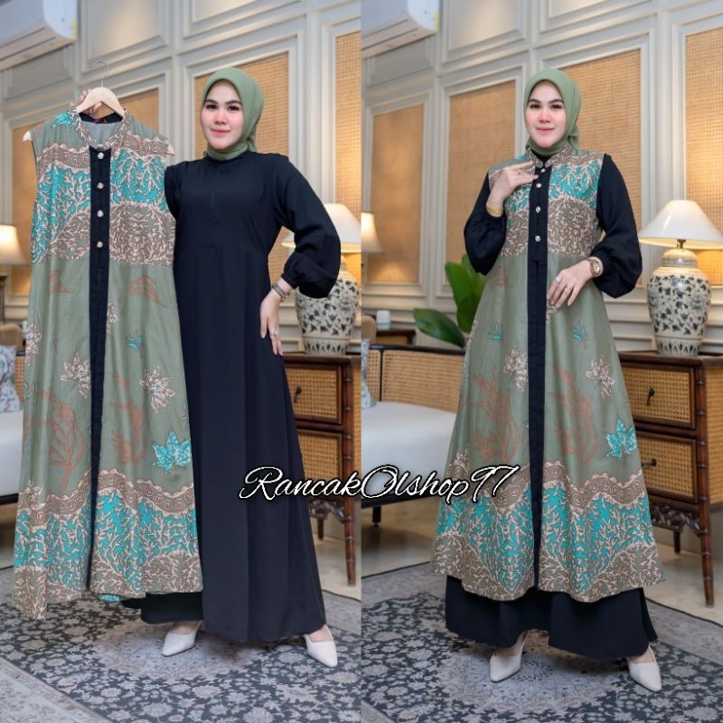 Jual Rancak Mode Gamis Batik Pesta 2 in 1 Premium Dress Batik Rompi ...