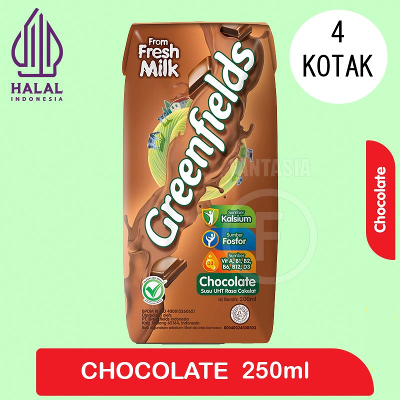 Jual GREENFIELDS SUSU UHT CHOCOLATE 250 ML PACK ISI 4 KOTAK FUN CORNER ...