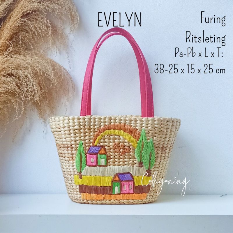 Jual READY EVELYN Tas Enceng Gondok Sulam Handle Vinyl Tas
