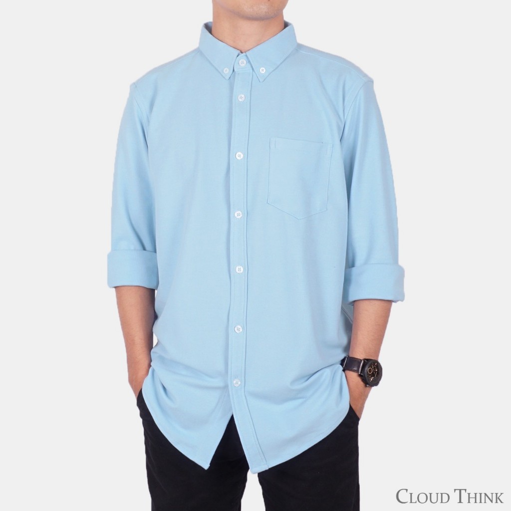 Jual Kemeja Pria Lengan Panjang Denim Blue Cotton Pique Jual Kemeja Pria Lengan Panjang Denim Blue Cotton Pique