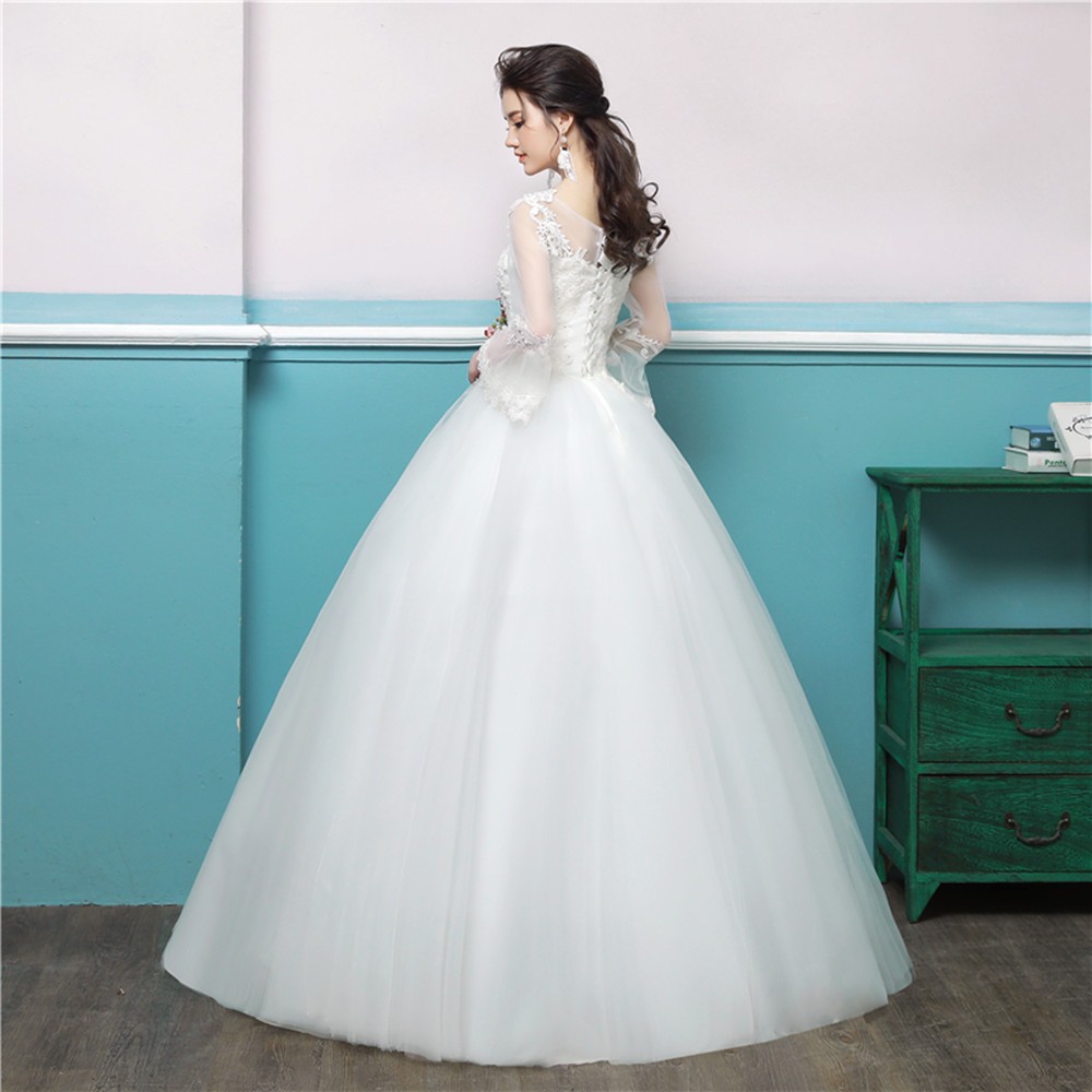 Jual Wanita Putih Merah Gaun pengantin Gaun pesta Lengan panjang Renda ...