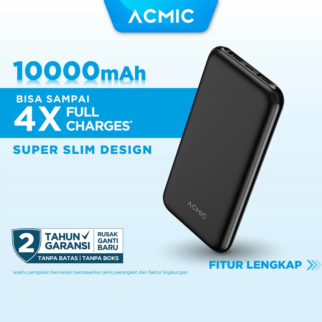 ACMIC PowerSlim 5000 - 10000mAh Slim PowerBank 2A Fast Charge