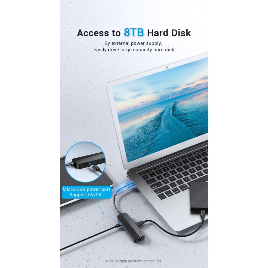 Jual USB HUB 3 Port VENTION CHPBB USB 2.0 Ethernet Adapter with Micro ...