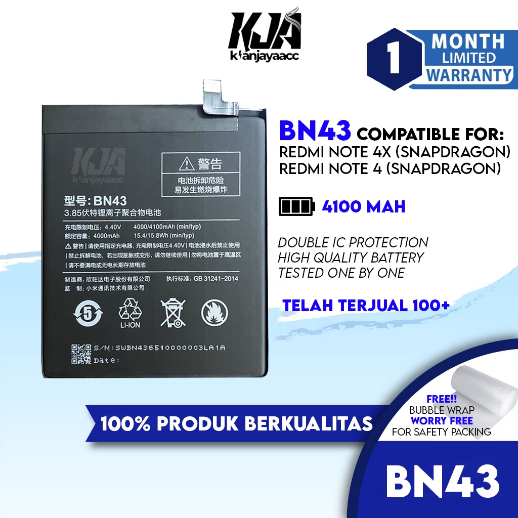 Baterai Redmi Note 4x Snapdragon Note Snapdragon BN43 Original OEM  Batrai Batre Battery Hp Ori