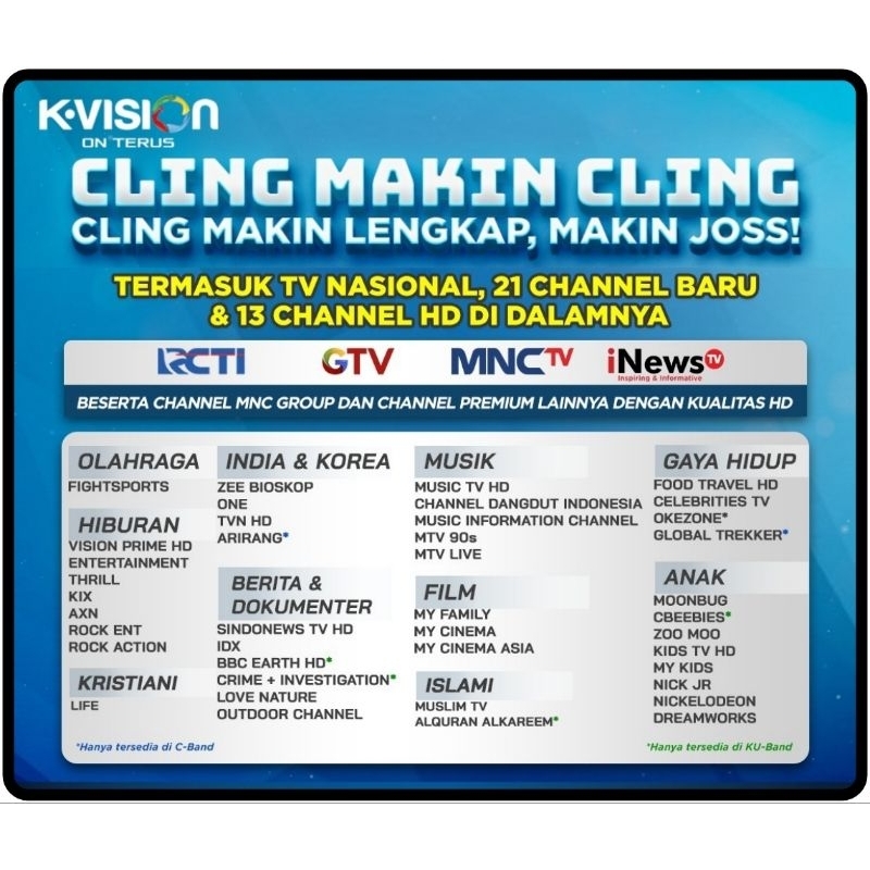 Jual Paket Cling K Vision Mnc Trans Group Dan Channel Lokal Beuntuk Bromo Cartenz Dan Gol