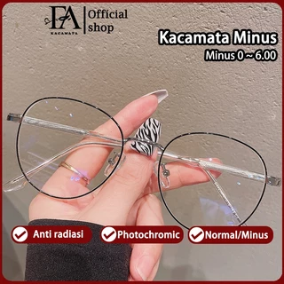 FOMAMATA Kacamata Minus Photocromic Wanita Pria Bluecromic Fashion Round Anti Radiasi Blueray Frame