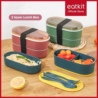 Eatkit Kotak Makan Siang Transparan 900ml Desain Dua Lapis Lunch Box Pemanas Microwave
