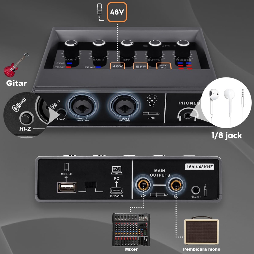 Jual 2x2 Computer Professional Recording Audio Interface Touch Model ...