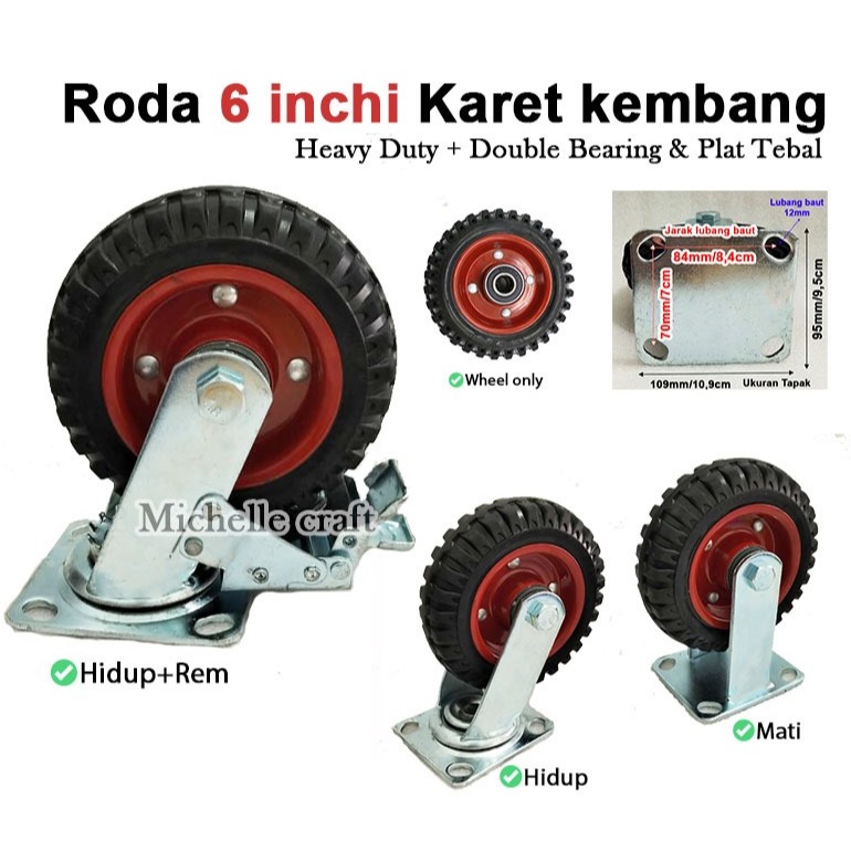 Jual Roda 6 inchi Karet Kembang (Wheel Only/Mati/Hidup/Rem)+Double ...