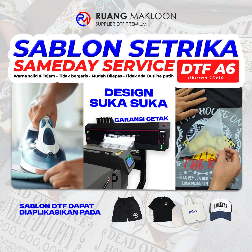 Jasa Cetak Print DTF Logo A6 Custom Sablon Siap Press Setrika