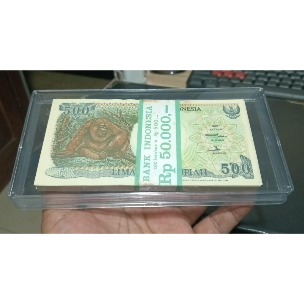 Jual # paket 100 lembar nomer seri urut + box akrilik - Uang kuno 500 ...