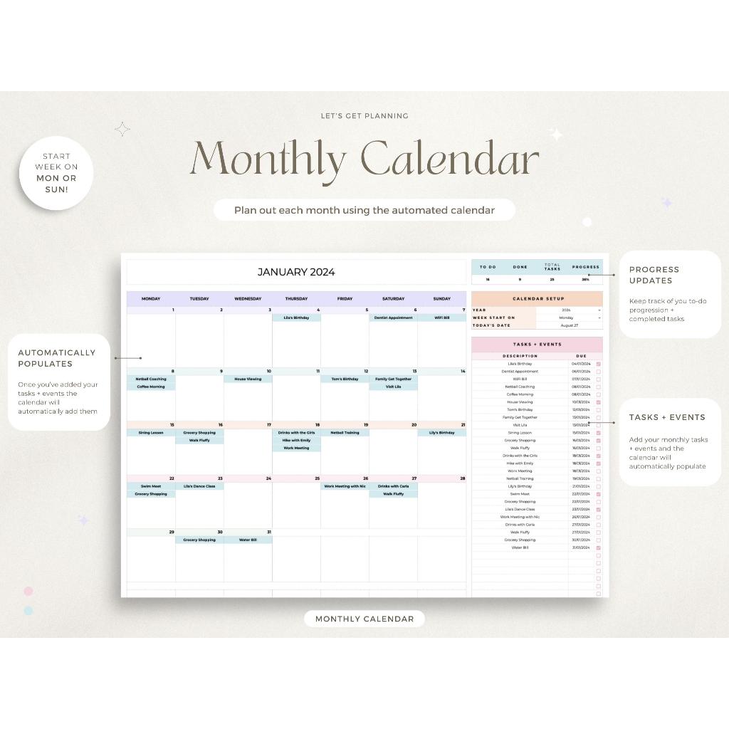 Jual Digital Planner Spreadsheet Google Sheets Calendar Monthly Tracker ...