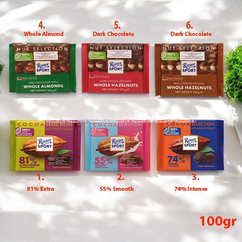 Jual Ritter Sport 100gr 81% Extra 55% Sooth 74% Intense Nut Selection ...