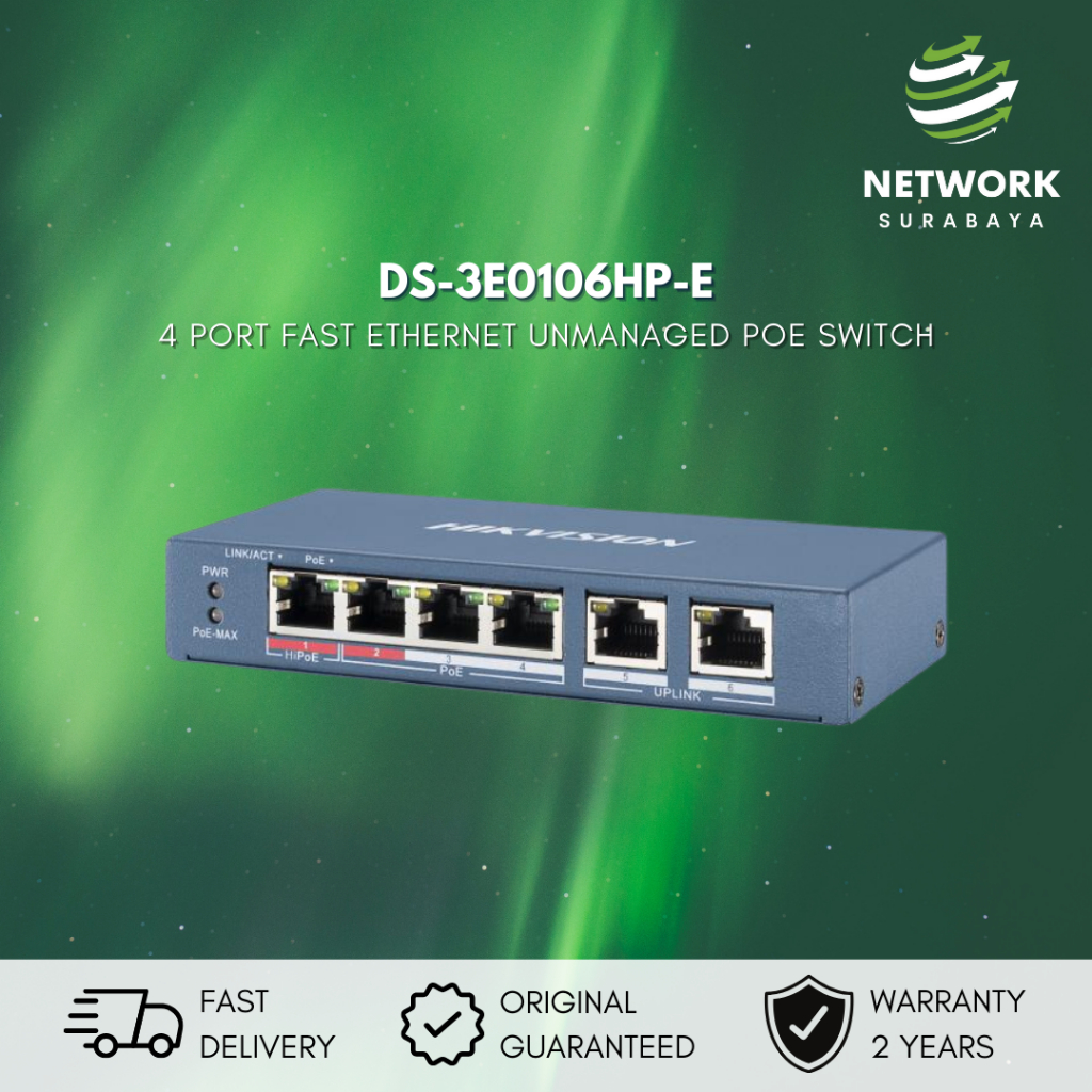 Hikvision DS-3E0106HP-E Commutateur Réseau PoE Non-Géré Fast Ethernet 6 Ports - Port Hi-PoE