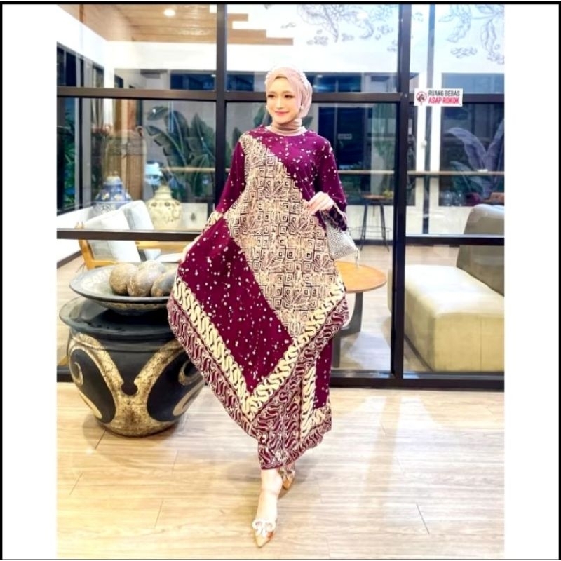 Jual one set dress set rok batik cap wajik pulau marun burgundy ...