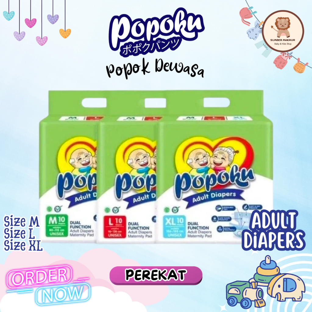 Jual POPOKU ADULT DIAPER POPOK DEWASA TIPE PEREKAT SIZE M/L/XL ISI 10 ...