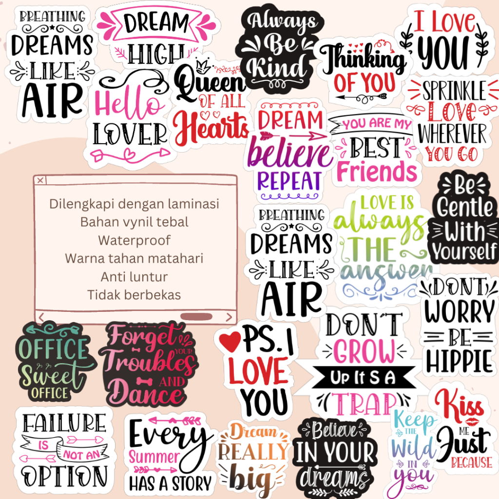 Jual Stiker Satuan Kata-kata Motivasi Waterproof Sticker Hiasan Laptop ...