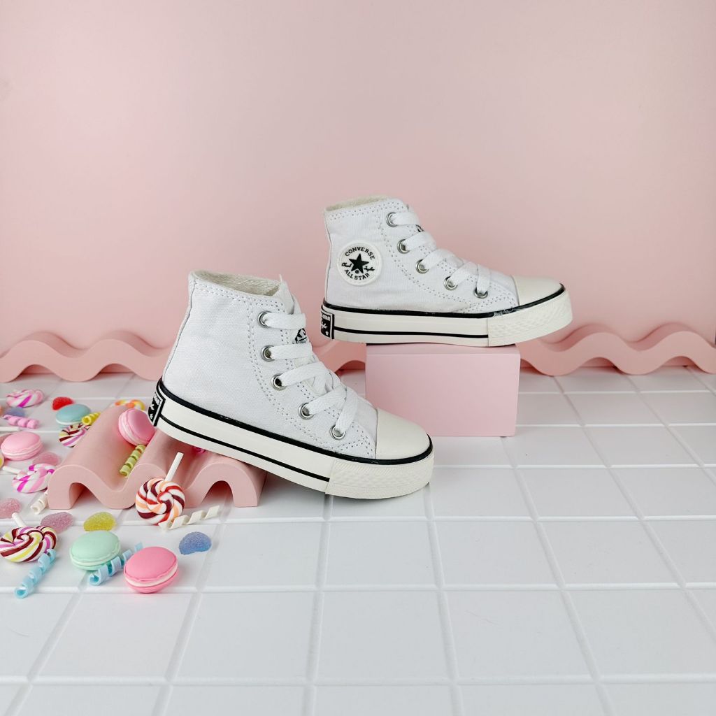 Jual Sepatu Anak CRS Seventies High White List Black Tali Anak