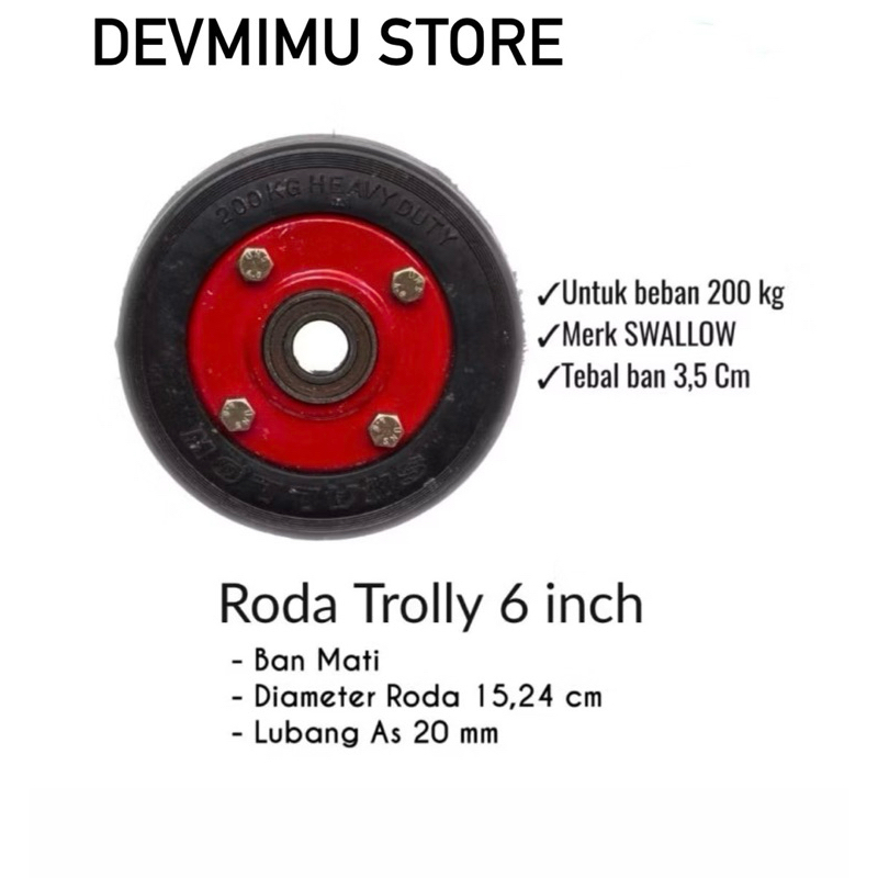 Jual RODA LORRY KARET SWALLOW 6 inch | RODA TROLLEY 6 inch | RODA ROLLI ...