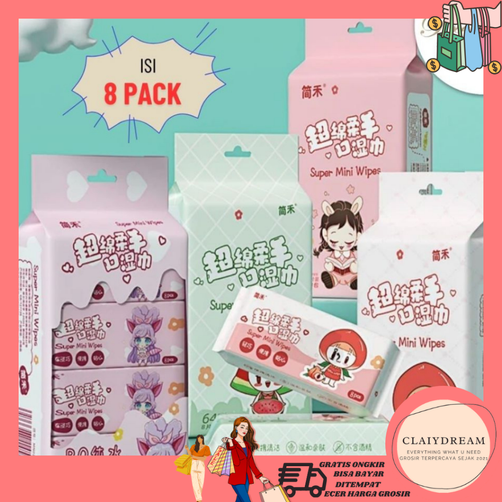 Jual CLAIYDREAM TISU BASAH MINI KARAKTER 64LEMBAR TISSUE BASAH MINI ...