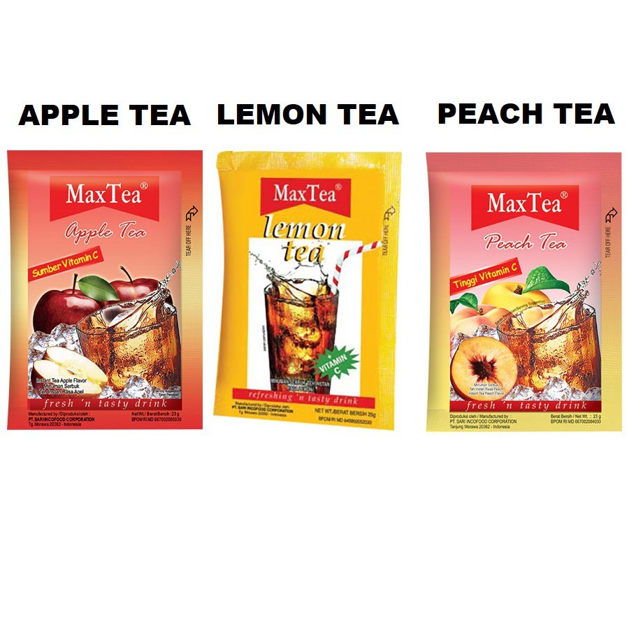 Jual Max Tea Sachet Rasa Lemon Tea / Apple Tea / Peach Tea Sachet ...