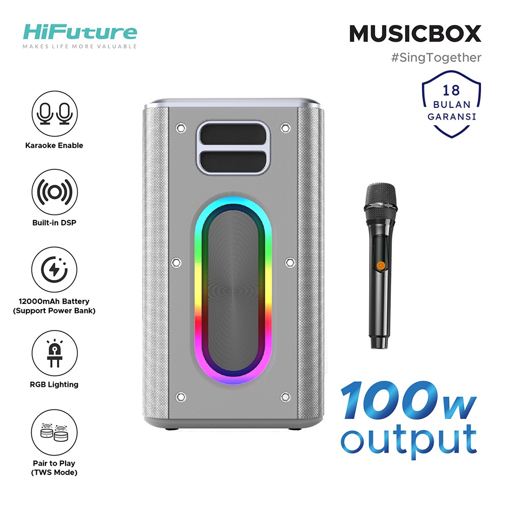 Jual Music Box Portable Bluetooth Speaker 100W Karaoke Support RGB ...
