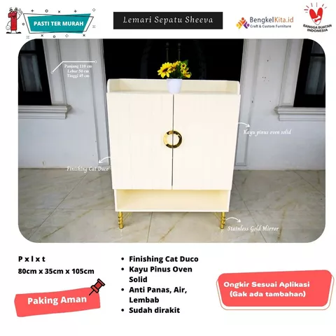 Rak Sepatu Aesthetic Sheeva Minimalis Modern / Lemari Penyimpanan Kayu Solid Duco 80cm