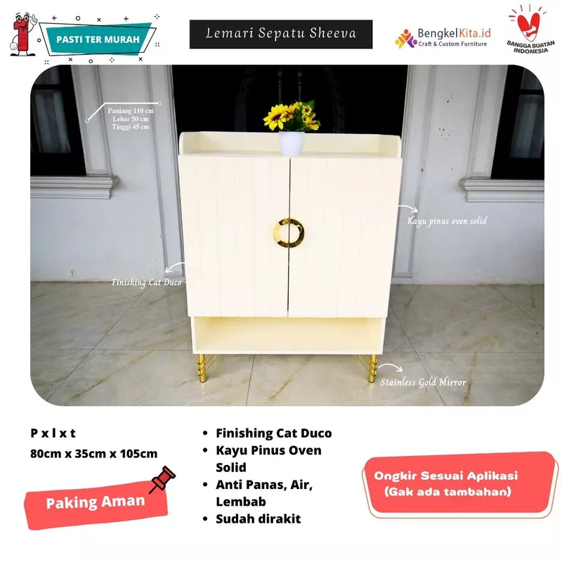 Rak Sepatu Aesthetic Sheeva Minimalis Modern / Lemari Penyimpanan Kayu Solid Duco 80cm