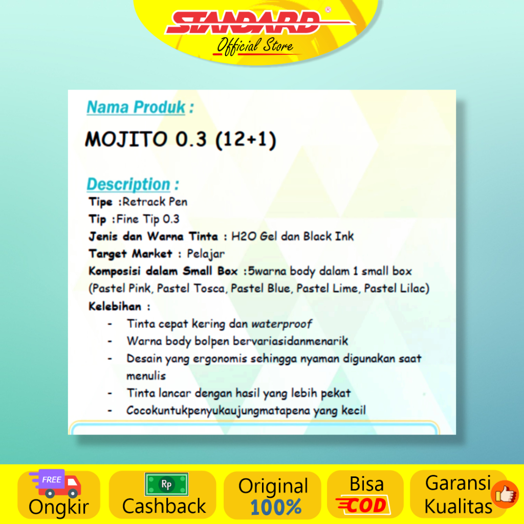 Standard - Pulpen Mojito 0.3 Isi 6 Pcs ( Alat Tulis / Pen / Ballpoint / Pena ) (3)