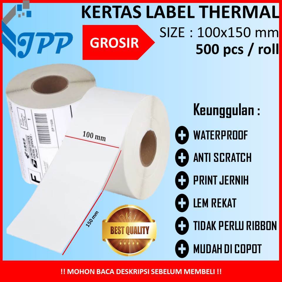 Jual KERTAS LABEL THERMAL 100X150 STIKER BARCODE LABEL RESI A6 500PCS ...