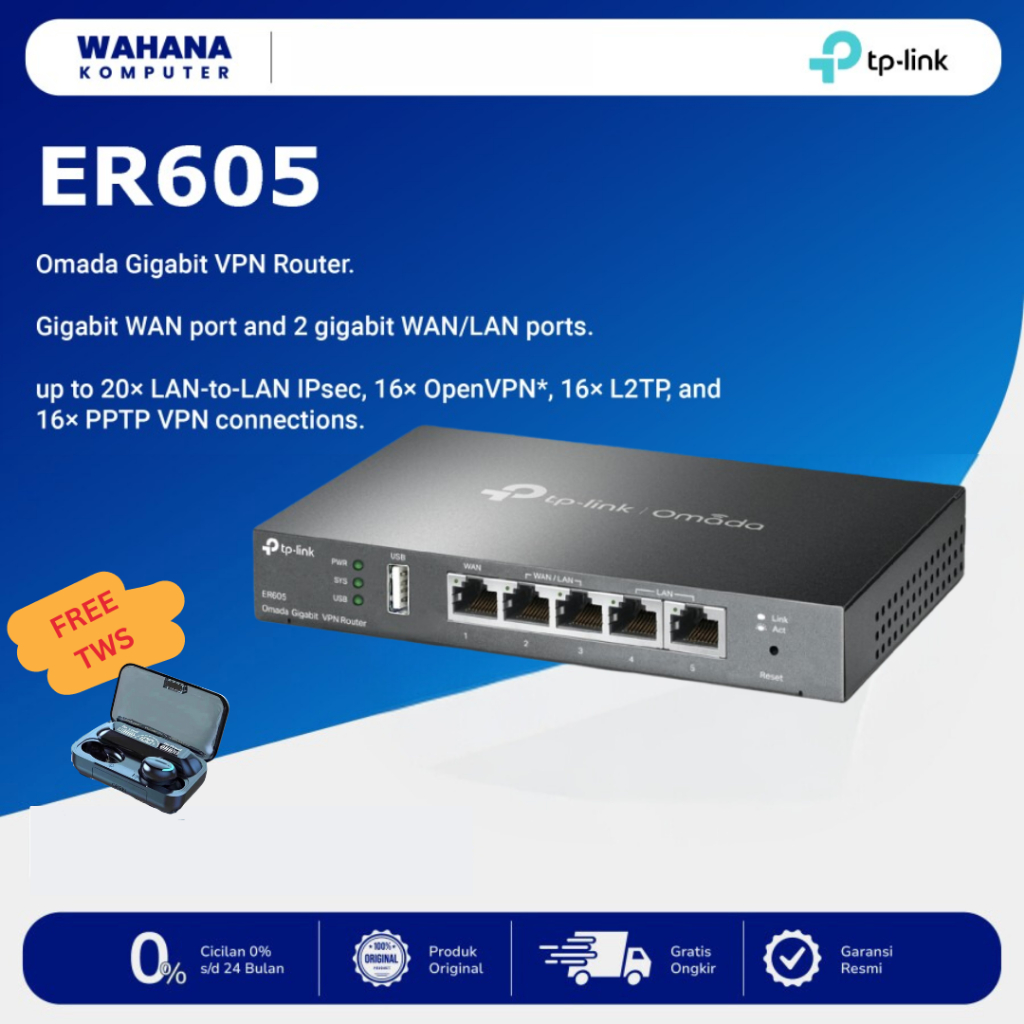 Jual TP-LINK router ER605 Omada Gigabit VPN Router Five Gigabit Port ...