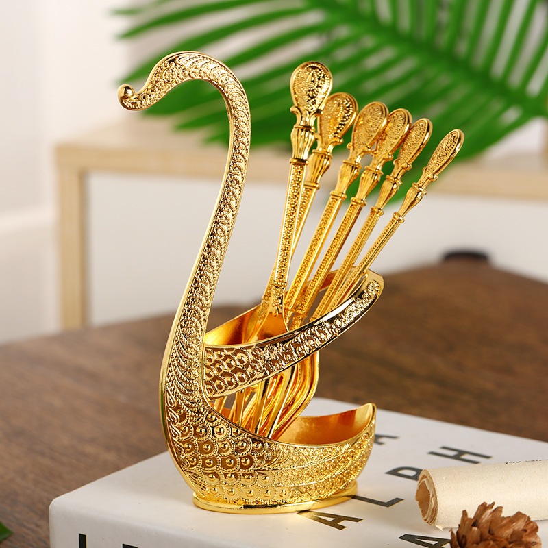 Jual Mi.more Sendok Set(7pcs) Gold Atau Garpu Set With Holder Angsa ...