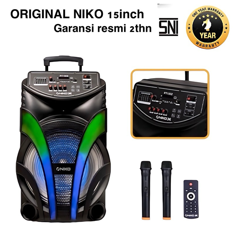 Trolley Speaker NIKO PT-1501 free 2mic wireless speaker bluetooth portabel  [15 inchi] l GARANSI RESMI 2thn