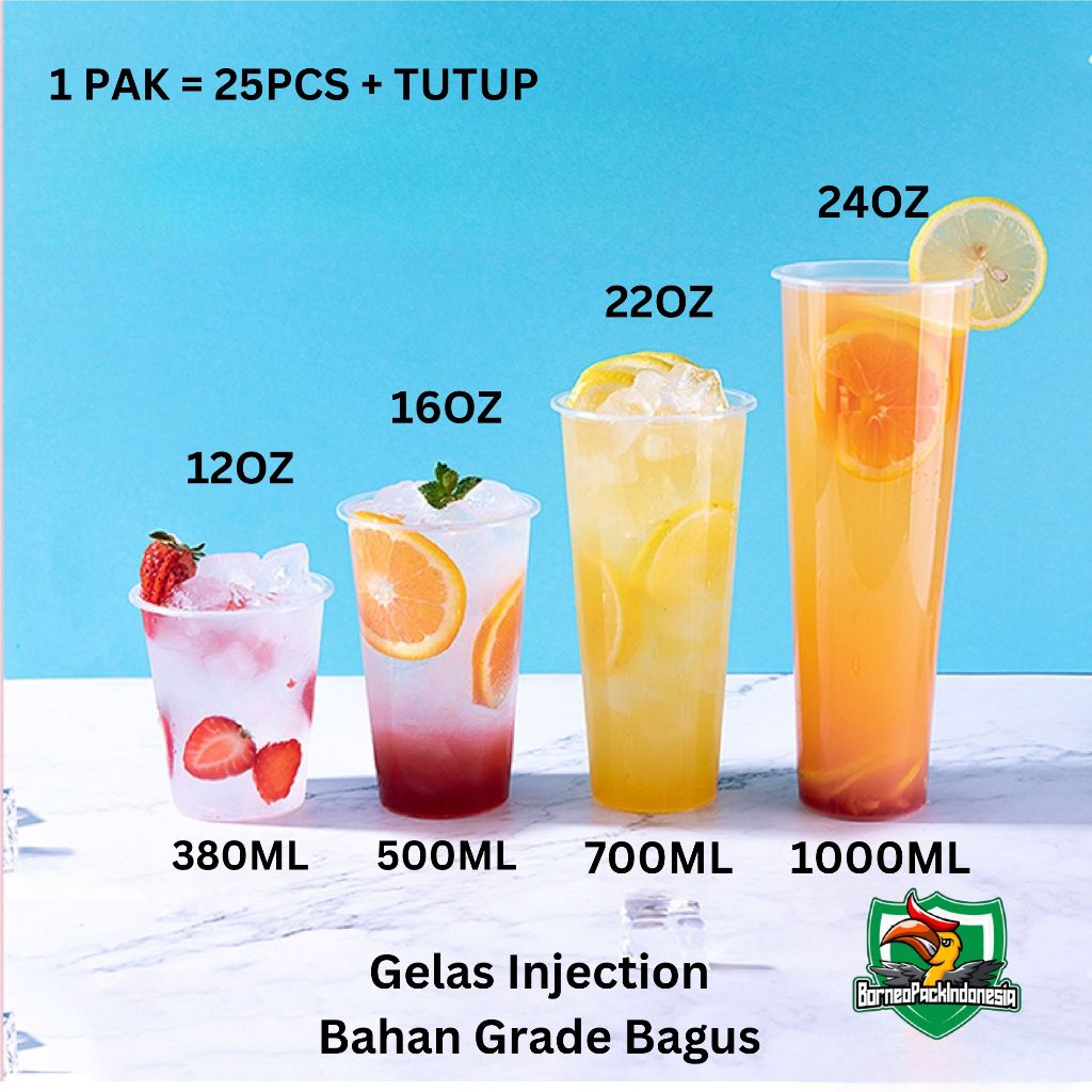 Jual Gelas Plastik Injection Bening Transparan + Tutup 12oz 14oz 16oz ...