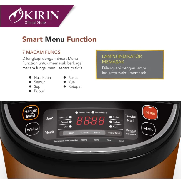 Jual Kirin Rice Cooker Digital 2 Liter KRC-420D Magicom 7in1 KRC 420D ...