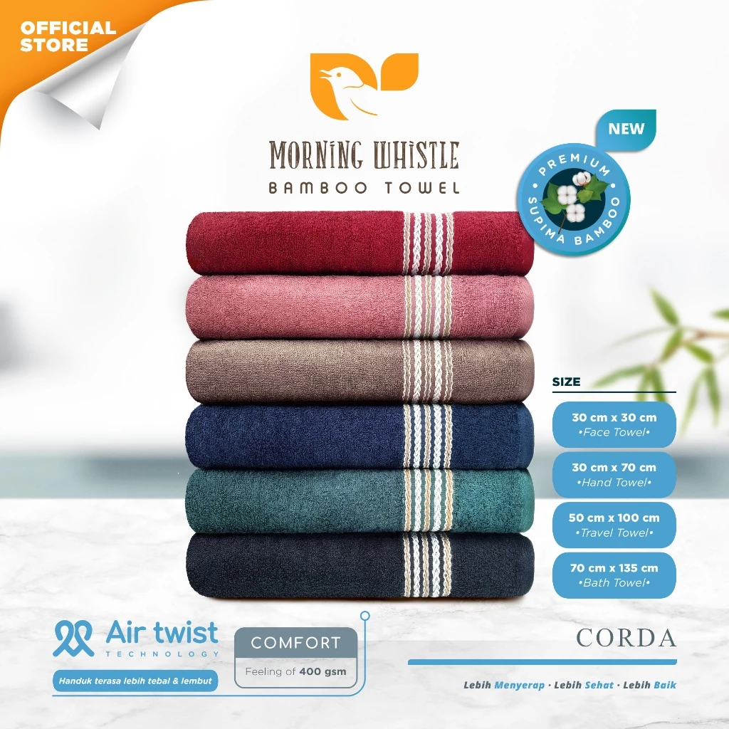 Handuk Morning Whistle Supima Bamboo seri Corda dan Lenka warna elegan