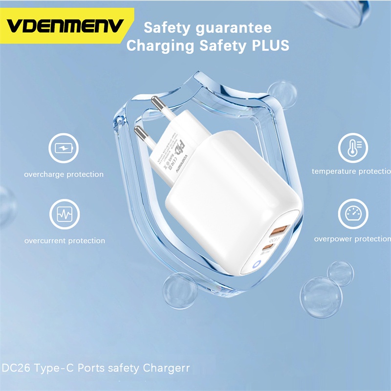Jual VDENMENV DC26 Charger PD20W QC3.0 Fast Charging Type c EU USB ...