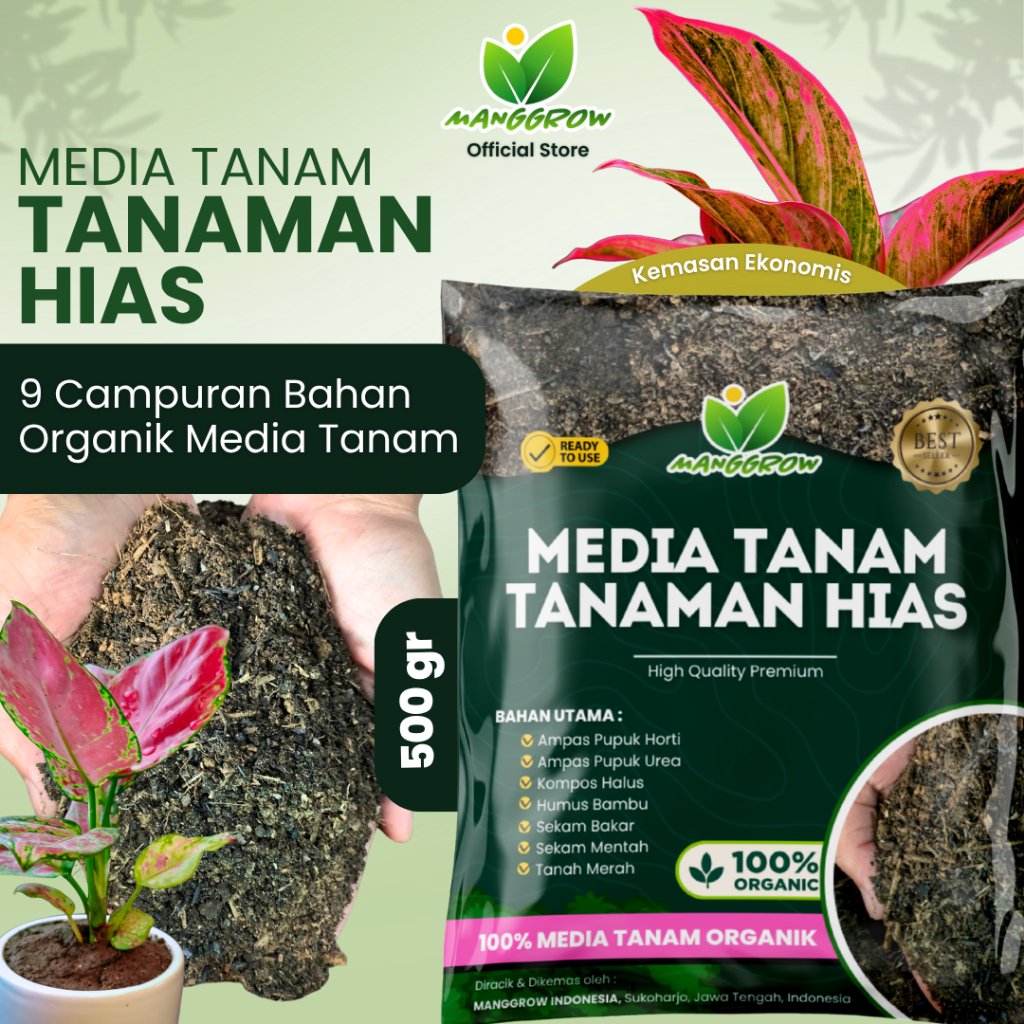 [MANGGROW] MEDIA TANAM TANAMAN HIAS 500gr | Potting Mix 9 Bahan Organik • pH 6,5 • Siap Pakai