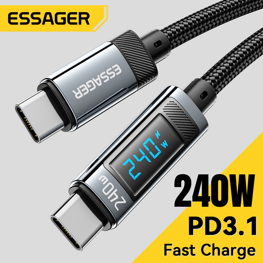 Essager 240W Tipe C ke Tipe C Kabel Data Tampilan Digital Pengisian Cepat  PD QC Untuk Ponsel 480Mbps