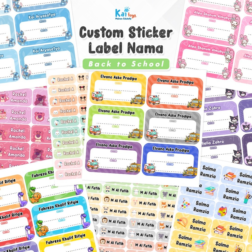 Jual Custom Sticker Label Nama 94 pcs: 18 pcs Label Buku 36 pcs Stiker ...