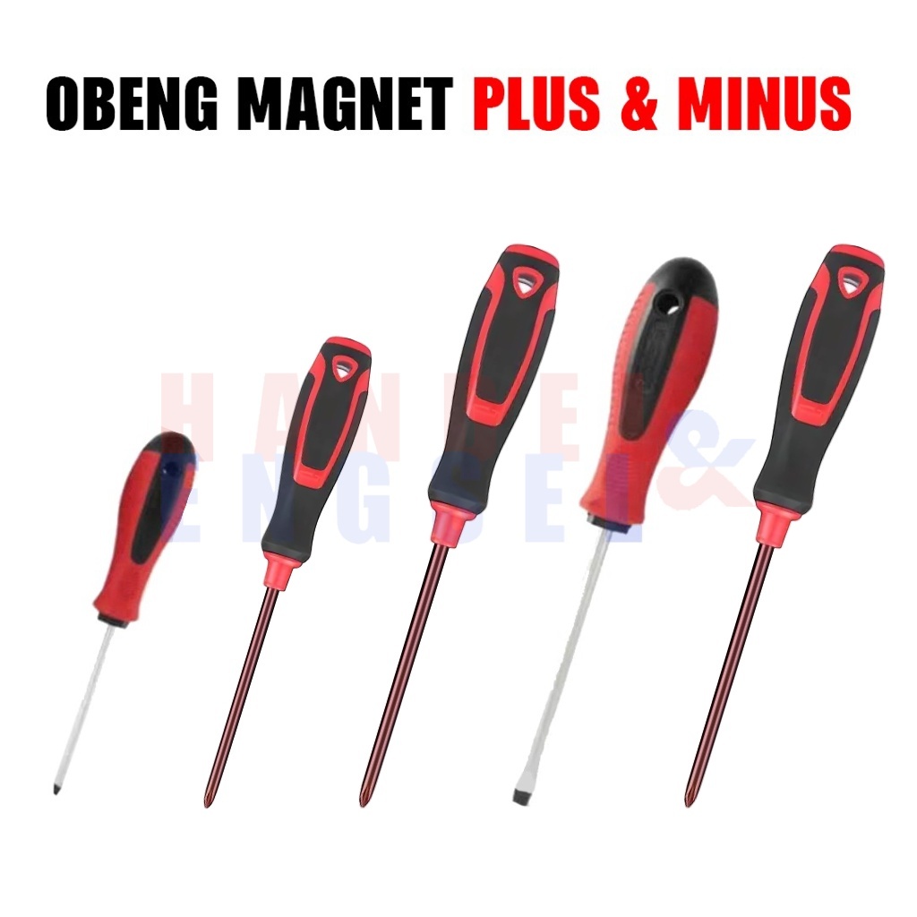 Jual Obeng Panjang Magnet Plus (+) & Minus (-) / Obeng Gagang Karet 4 ...