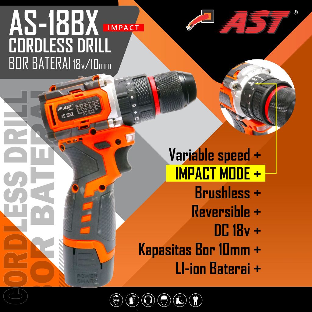 mesin cordless drill bor baterai 10mm 18BX BRUSHLESS