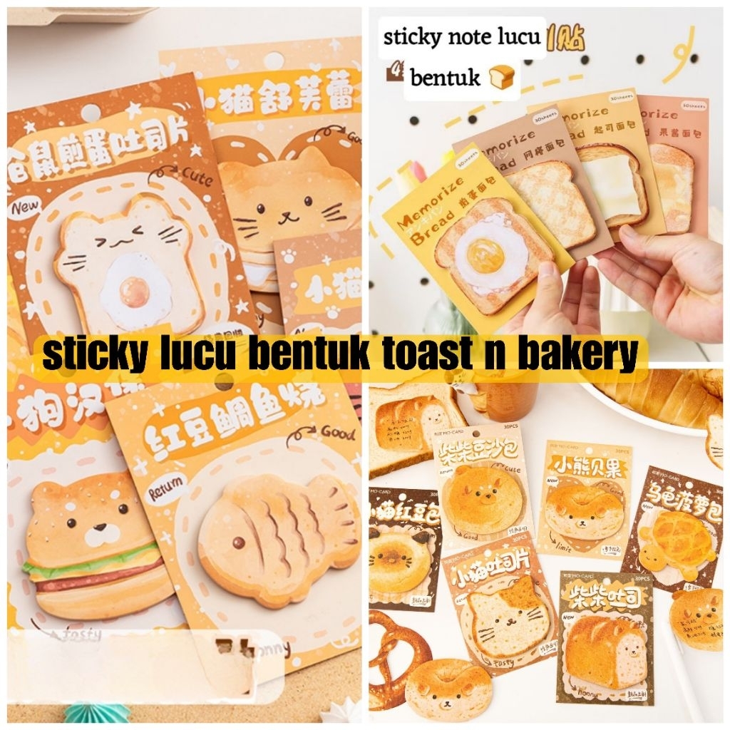 Jual STICKY NOTE LUCU ESTETIK BENTUK ROTI TOAST BAKERY / MEMO PAD TOAST ...