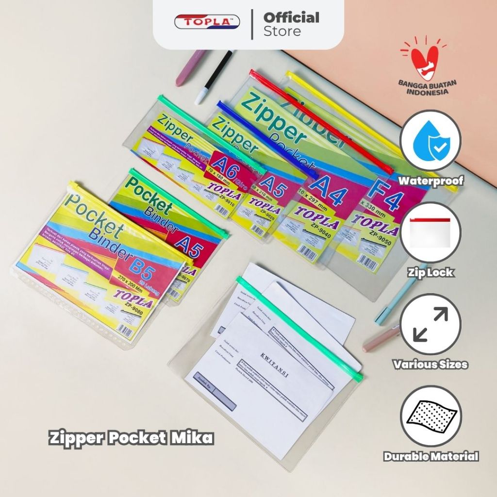 Jual TOPLA Zipper Pocket Mika 9020 Map Plastik Transparan A5 Merah ...
